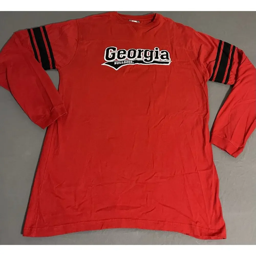 Georgia Bulldogs J. America Long Sleeve Shirt 2XL Red Black Stripes Excellent